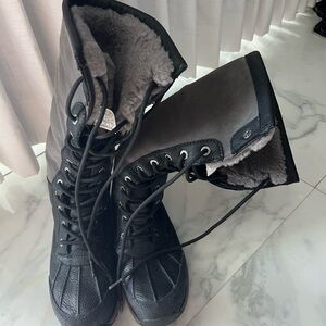 UGG Black and Gray Combat Moto Boots with Chunky Sole